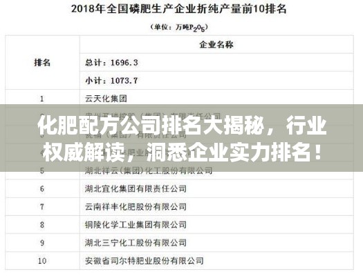 化肥配方公司排名大揭秘，行业权威解读，洞悉企业实力排名！